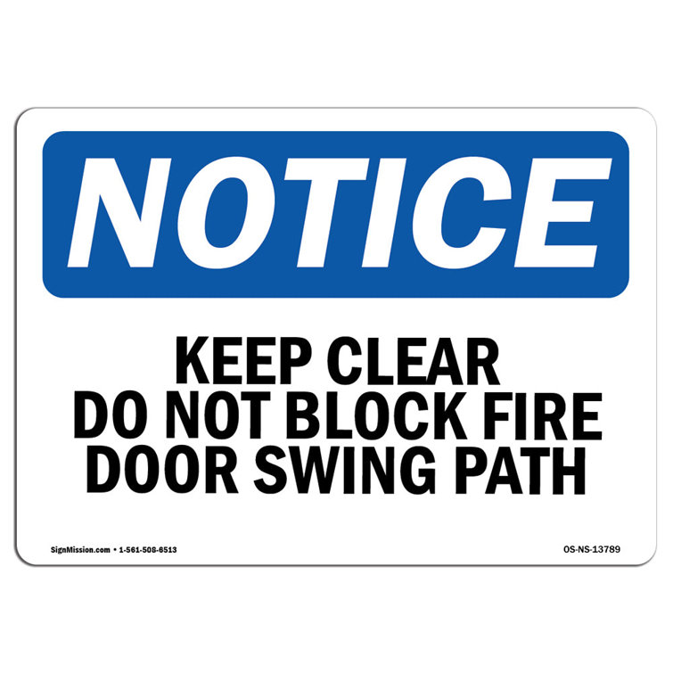 SignMission Keep Clear Do Not Block Fire Door Swing Path Sign Wayfair